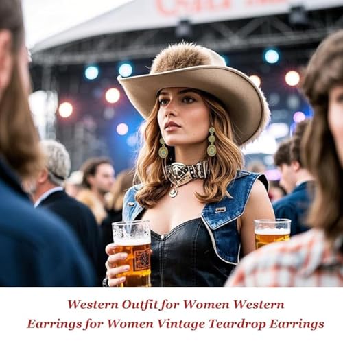 Vintage Turquoise Drop Earrings for Women - Western Concho Jewelry for Cowgirl Chic Style and Country Concerts - Image 3