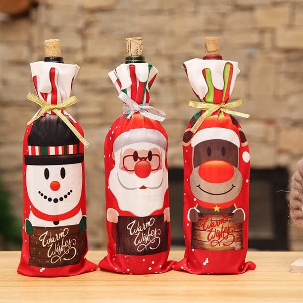 AUTOYSUR3PCS Merry Christmas Decorations Christmas Santa Claus Snowman Elk Wine Champagne Bottle Bag Cover Gift Decor, Snowman (Bottle Bag-3PCS)