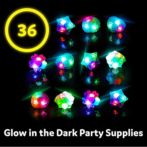 PartySticks Light Up Jelly Rings - 36pk LED Finger Lights Glow Party Favors for Kids, Flashing Glow Rings, Wearable Glow Jewelry and Glow in the Dark Party Supplies for Boys and Girls (Assorted)