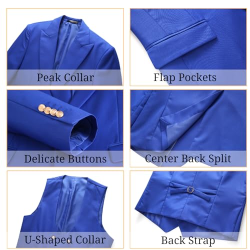 UNINUKOO Mens 3 Piece Tuxedo Suit Set Wedding Dress Prom Suits for Men Solid Color Blazer Men Double Breasted Vest Pantsuit US Size XL Royal Blue4