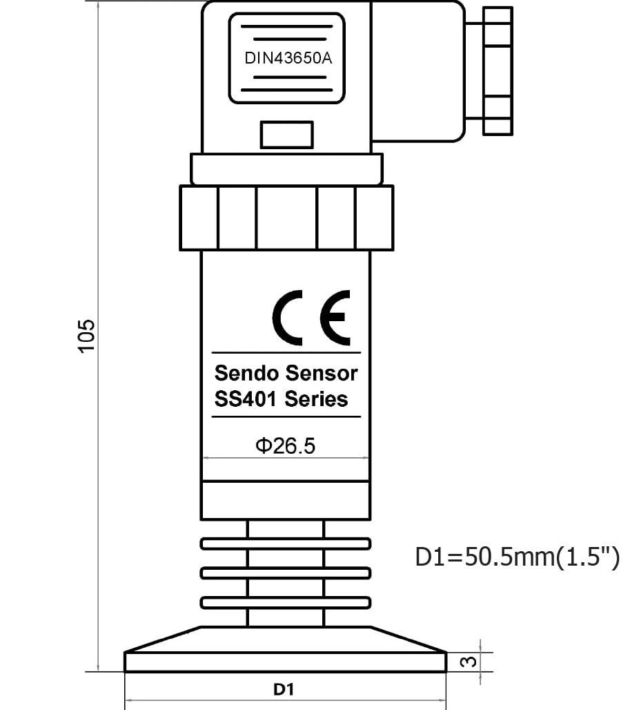 Transmisor de presión sanitario 10bar 1,5 in abrazadera | 0,5 4,5 V 4 20 mA 0-5 V 0-10 V señal 5 V 12 V 24 V 100 350 mbar 25 bar calibre 4 mpa(4 to 20mA signal,25bar gauge)