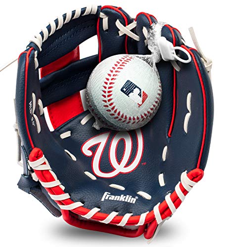 Franklin Sports MLB Youth Teeball Glove and Ball Set - Kids Washington Nationals Baseball and Teeball Glove and Ball - Perfect First Kids Glove - 9.5"