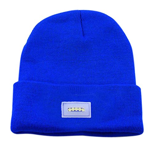 Ebilun 5 LED beleuchtete Cap, Strick Warm Hut, Unisex warme Beanie Mütze Hut Headlamp, für Klettern Jogging, Auto-Reparatur, Camping,Blau Cover