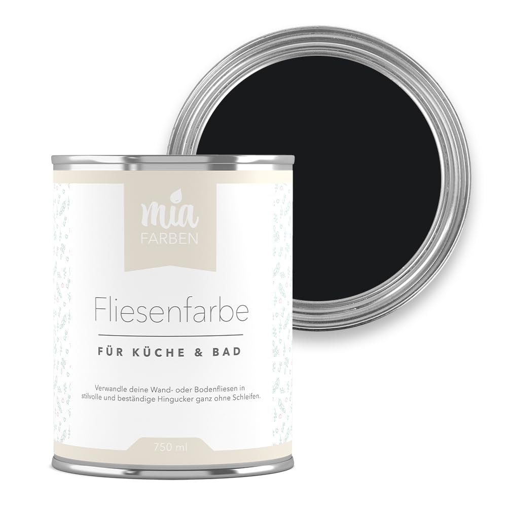 miafarben Fliesenfarbe ohne Schleifen – Fliesenlack für Wand & Boden – Bad & Küche – hochdeckend, matt, wasserbasiert, für Innen (Tiefes Nachtschwarz, 5L)