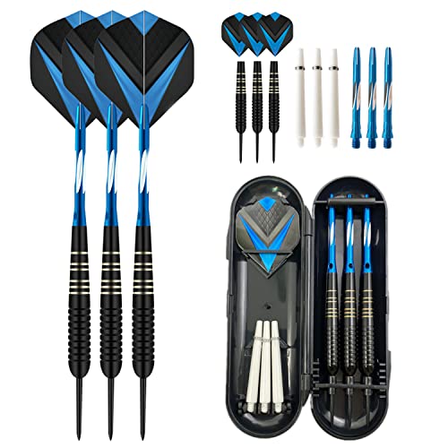 Shuye Fléchettes 3 pcs 23g Set de Fléchettes Pointes Acier, Jeu de Fléchettes Professionnelles avec Barils de Laiton et Tiges en Aluminium, pour Salle de Loisirs Bar et Salle de Jeux Cover
