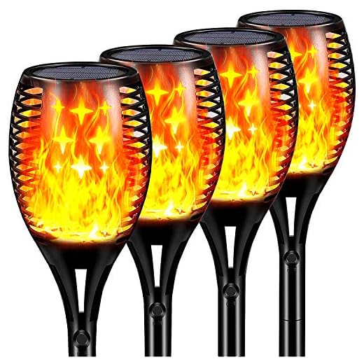 Topmante Upgraded Solar Torch Lights Waterproof Flickering Dancing Flames Torches Lights Outdoor Solar Landscape Decoration Lighting Dusk to Dawn Auto On/Off Path Lights (4 Pack - Star)