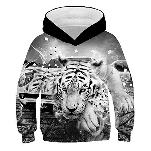 Pull à capuche 3D enfant motif tigre en tissu respirant pour l'automne