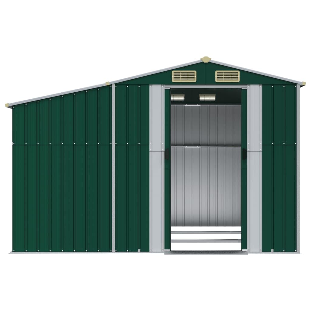 Gerätehaus 277x279x179 cm Gartenhaus aus verzinktem Stahl für Werkzeuge und Brennholz, Metall-Gartenschuppen mit Belüftungsöffnungen, Grün