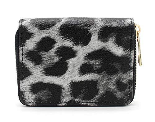 Preisvergleich Produktbild Dielay Damen Geldbörse mit Aufdruck - PU-Kunstleder - Reißverschluss - 11x8 cm (Leopard Dunkelgrau)
