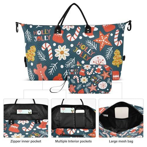OTVEE Xmas Cookies Holly Jolly Travel Gym Duffel Bag Quilted Weekender Bags Carry on Overnight Tote Bag for Women Men2