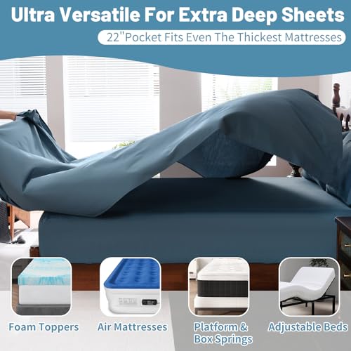 Image of Extra Deep Pocket California King Sheets 18-24 Inch 100% Egyptian Cotton 1000 Thread Count Sateen Weave Soft Breathable 4 Pieces(Cal King,Dusty Blue)