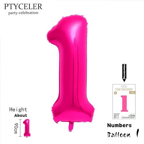 Miniatura 2 de Globo de 40 pulgadas color rosa intenso número 1 para helio Mylar rosa brillante, suministros para decoración de banquetes de fiesta de cumpleaños,