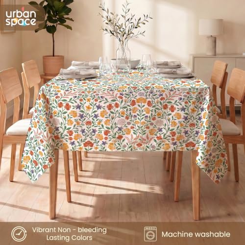 Image of Urban Space 100% Cotton Dining Table Cover for 6 Seater, Printed Cotton Table Cloth for Center Table, 48 inch X 92 inch (Vasant, 6 Seater)