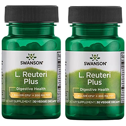 Swanson L. Reuteri Probiotic Plus w/L. Rhamnosus L. Acidophilus & FOS Prebiotic Digestive Support - Promotes Gut Health w/ 7 Billion CFU per Capsule - (30 Veggie Capsules) 2 Pack