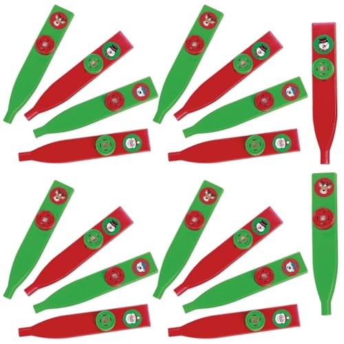 Fun Express Red & Green Plastic Holiday Kazoos, 4.5' (18 Pcs) - Assorted Designs, Perfect for Party Favors, Gift Prizes & More