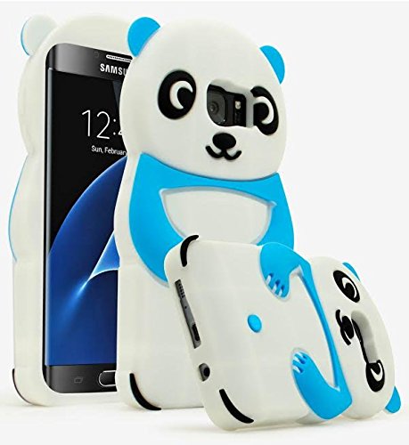 Bastex Galaxy S7 Edge Case, 3D Blue & White Silicone Panda Character Case Cover for Samsung Galaxy S7 Edge