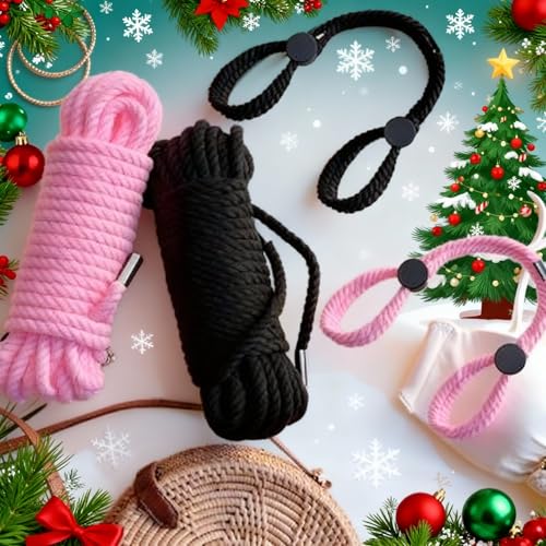 Image of Tisancy 4 Pcs Multifunctional Craft Cord Kit with 2 Soft Silk Macrame Cords and 2 Adjustable Nylon Bracelets, 32.81 ft Twisted Trim Cord for DIY Crafts and Home Decoration(Black, Pink)