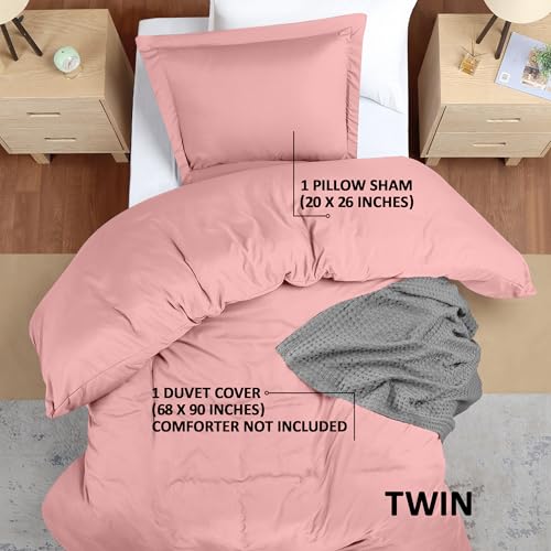 Utopia Bedding Duvet Cover Twin Size - 2 Piece with Zipper Closure - 1 Comforter Cover 68X90 Inches & 1 Pillow Sham 20X26 Inches (Pink) Comforter Not Included