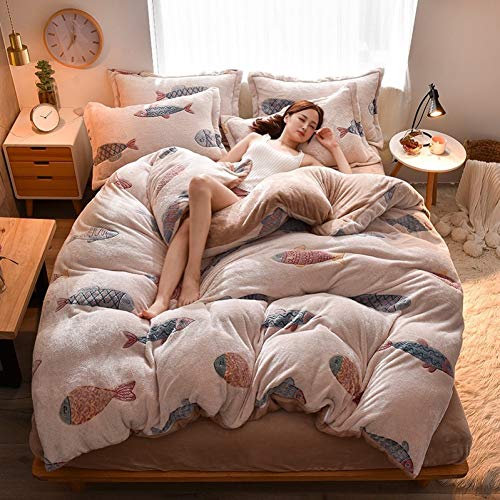 Jiaquhome 4-Piece Duvet Cover And Pillowcase Set Bedding Velvet Thick Warm Cartoon Marine Children's Room,Fish,Queen #TOP13