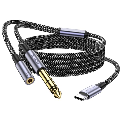 MOSWAG 1/4' inch Guitar Record TRS Cable 2M/6.6ft for Listening and Recording Instrumental, 6.35mm Male and 3.5mm Female to USB C Cable Nylon for Electric Guitar, Piano, Bass