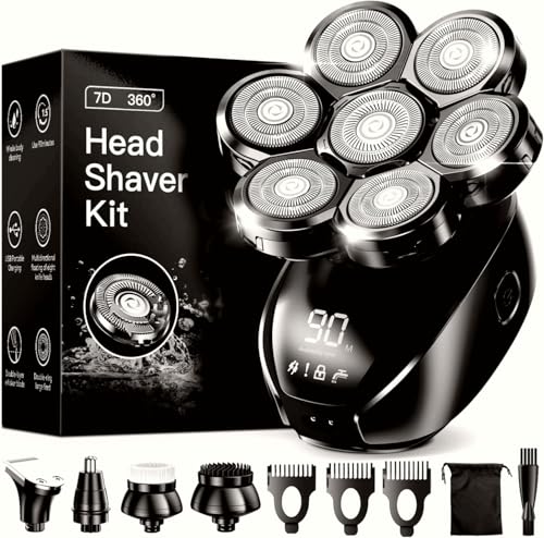Head Shavers for Bald Men, Detachable Head Shaver, IPX7 Waterproof Wet Dry Bald Head Shavers, 7D LED Display Electric Rechargeable Head Shaving Kit with Type-C Charge