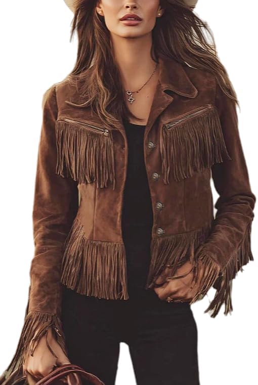 NIFTRIRY Jackets for Women Trendy Faux Suede Jacket with Fringe Western Cowgirl Outfits Womens Jackets