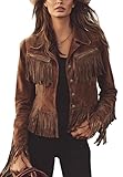 NIFTRIRY Jackets for Women Trendy Suede Jacket with Fringe Western Cowgirl Outfits Suede Jacket Women
