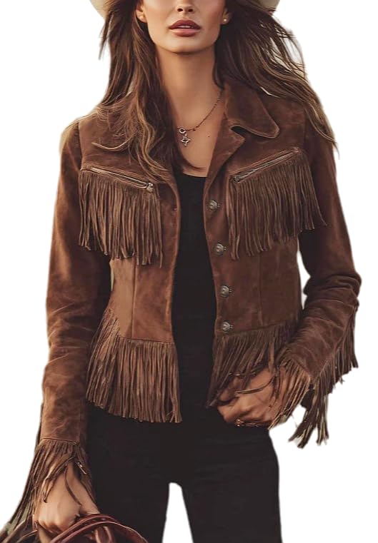 NIFTRIRY Jackets for Women Trendy Faux Suede Jacket with Fringe Western Cowgirl Outfits Womens Jackets