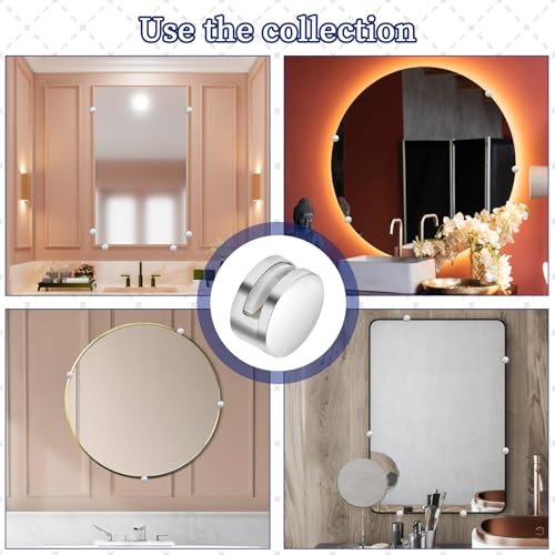 Image of 4Pack Frameless Mirror Mounting Hardware Mirror Glass Clips Mirror Glass Hanging Bracket Mirror Wall Holder Clips Dual-Screw Fixing Mirror Mounting Kit Glass Mounting Round Clips with Screws & Anchors