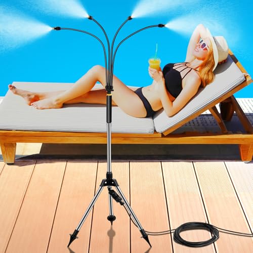 Misters for Outside Patio, Adjustable 4.1FT Standing Misting Cooling System with 26.2FT (8M) Water Supply Line， Outdoor Water Mist Hose for Cooling Backyard Garden Pool Tanning BBQ Kids Playing