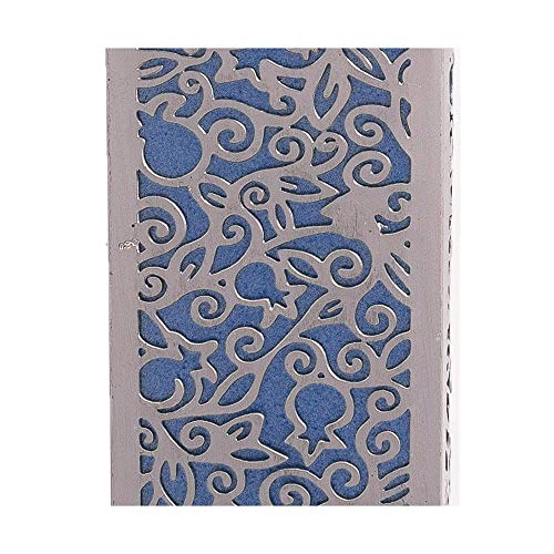 Yair Emanuel Capa Mezuzá larga para porta | Design de filigrana de romãs com corte Lazer (Azul MJ-2C
