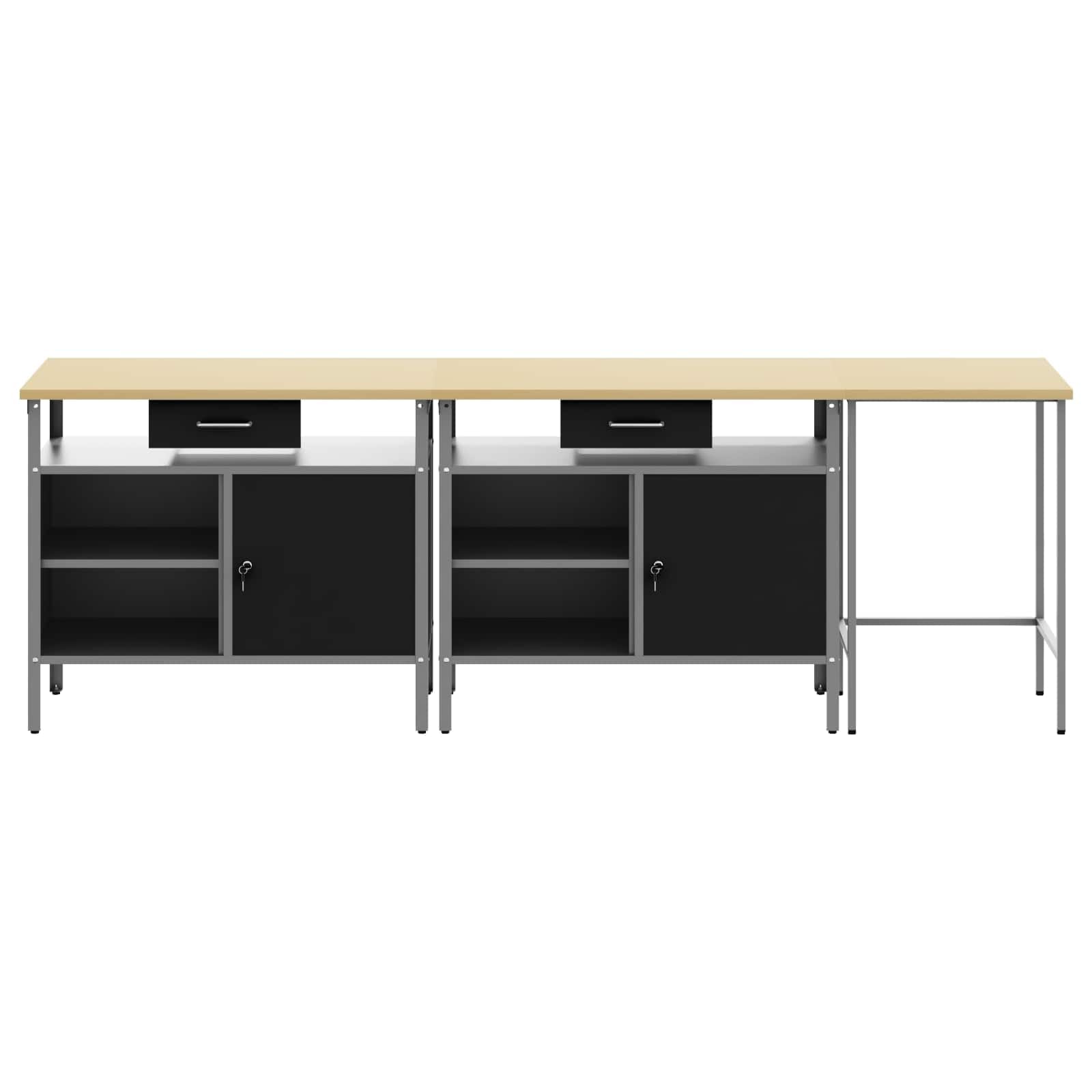 Banco de trabajo de acero con estantes de metal y cajones, juego de banco de trabajo estable con espacio de almacenamiento de estilo industrial, banco de trabajo recubierto de polvo para taller, color