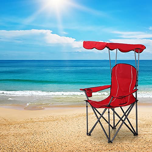 High Point Sports Camping Chairs With Shade Canopy For Adults, Foldable Portable Canopy Chair, Folding Lawn Outdoor Chair With Canopy For Beach, Camping, Support 350 Lbs, Red #TOP1
