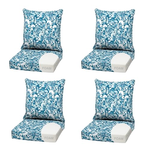 Image of Arden Outdoor Deep Seat Cushion Set, Foam, 4-Pack, 22x24, Aqua Blue Floral