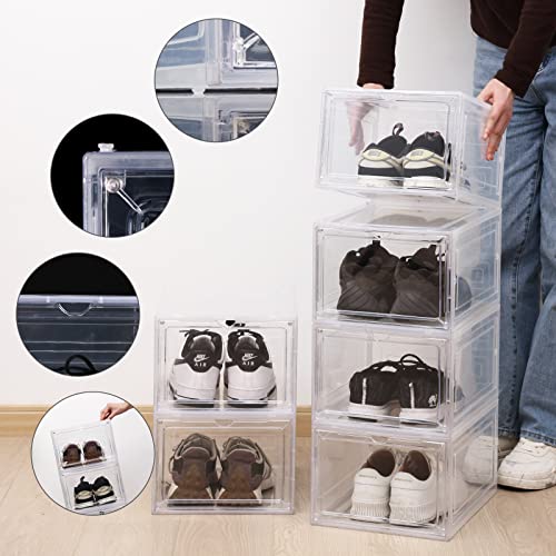 Fixwal Large Shoe Storage Box Set Of 6 Stackable Drop Front Plastic Shoe Organizer Containers With Clear Door, Shoe Bins For Display Sneakers Fit Shoe Size Up To Us Men 12 #TOP2