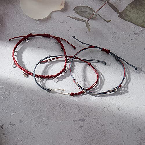 Image of Waterproof String Anklets Cute Beaded Ankle Bracelets Beach Wave Anklet Stainless Steel Coin Boho Ankle Jewelry for Women