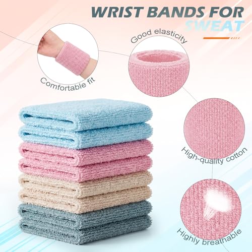 Image of WILLBOND 8 Pack Wrist Sweatbands Sports Wristbands Tennis Sweatbands Neon 80s Thick Cotton Gymnastics Sweat Band Athletic Football Soccer Sports Wristband for Men Women Party