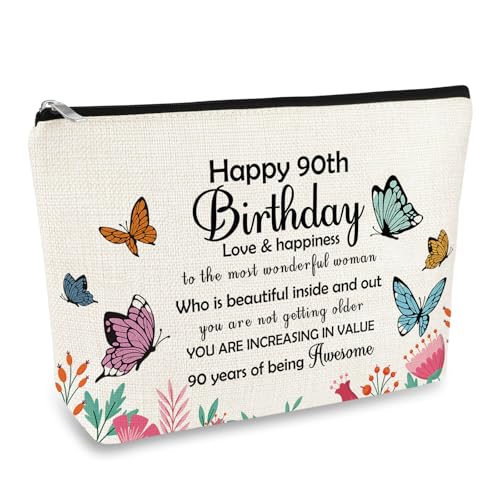 90th Birthday Gifts for Women Makeup Bag Gifts for 90 Year Old Woman Happy 90 Birthday Party Decor Cosmetic Bag 1936 Bday Gift for Grandma Mom Aunt Nana Travel Toiletry Pouch