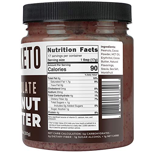 Keto Chocolate Peanut Butter Spread (1g net carbs) with MCT Oil and real Cocoa (Dark Chocolate). Vegan, Low Carb, No Added Sugar, Dairy & Lactose Free, Ketogenic Gourmet Peanut Butter Fat Bomb, 10 oz