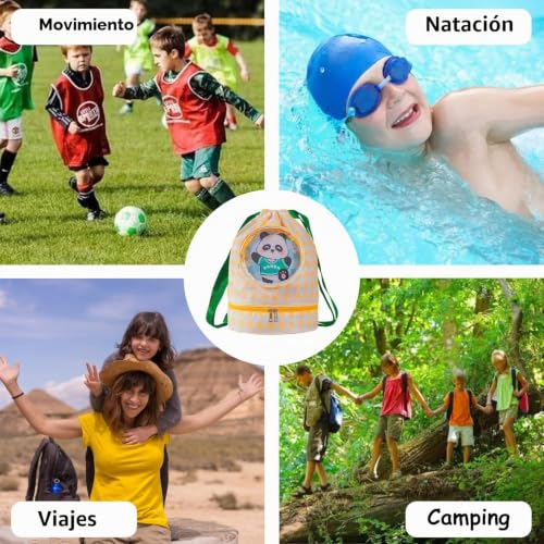 Miniatura 4 de Nland Mochila Con Cordón Para Niños Mochila De Cuerdas Impermeable Bolsa De Natación Grande Bolsa De Deporte Con Compartimento Para Zapatos Saco De Gimnasio Amarillo