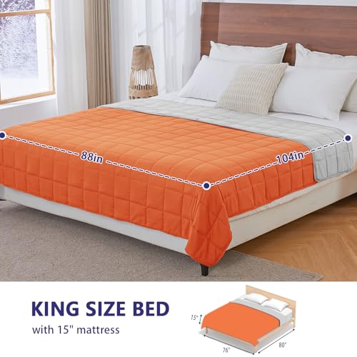 Image of yescool Weighted Blanket for Adults (20 lbs, 88 inch x 104 inch, Orange) Cooling Heavy Blanket for Sleeping Perfect for 190-210 lbs, Queen Size Breathable Blanket with Premium Glass Bead, Machine Washable