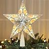 Brizled Silver Christmas Tree Star Topper 9 Dual side 3D Christmas Tree Topper with 10ct Warm Lights Glittering Xmas Treetop UL Certified Lighted Xmas Tree Top Ornament for Xmas Tree Home Holiday