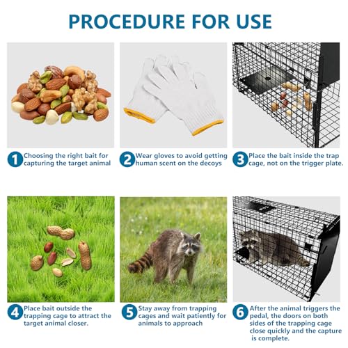 Thealyn Tierkäfig Falle 80 X 33 X 27 cm Doppeltür Tierkäfig Falle Metall Falle Käfig Humane Lebendtierfalle für Kaninchen, streunende Katze, Eichhörnchen, Waschbär, Maulwurf, Gopher, Opossum