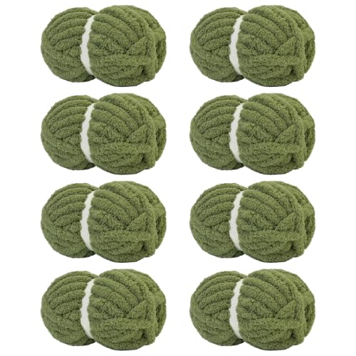 Image of Chunky Yarn for Hand Knitting Soft Jumbo Bulky Fluffy Chenille Yarn for Crocheting Blanket Scarf DIY 8 Pack (Olive, 28yds, 8 Ounces Each)