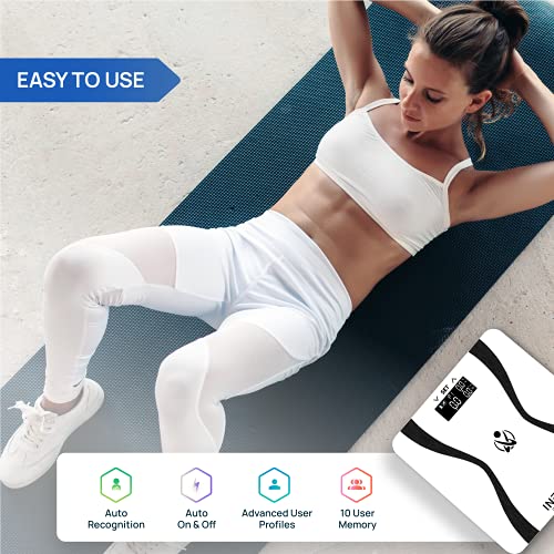 INEVIFIT Body-Analyzer Scale, Highly Accurate Digital Bathroom Body Composition Analyzer, Measures Weight, Body Fat, Water, Muscle & Bone Mass for 10 Users. Includes Batteries