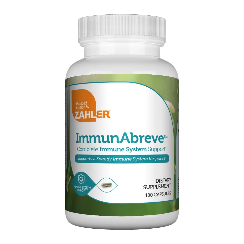 Zahler ImmunAbreve, Powerful Immune System Support, Contains Vitamin C Pantothenic Acid Echinacea and More, Certified Kosher (180 Capsules) Unflavoured 180 Count (Pack of 1)