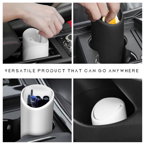 Image of 2PCS Mini Car Trash Can with Lid, Portable Silicone Auto Garbage Container for Cup Holder, Multipurpose Trash Bin for Car Home Office, Waterproof Leakproof Small Vehicle Trash Can (Black+White)