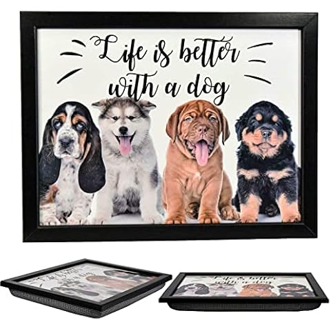 Large Wooden Soft Padded Cushioned Bean Bag Lap Dinner Laptop Food TV Tray (Dogs) Cover