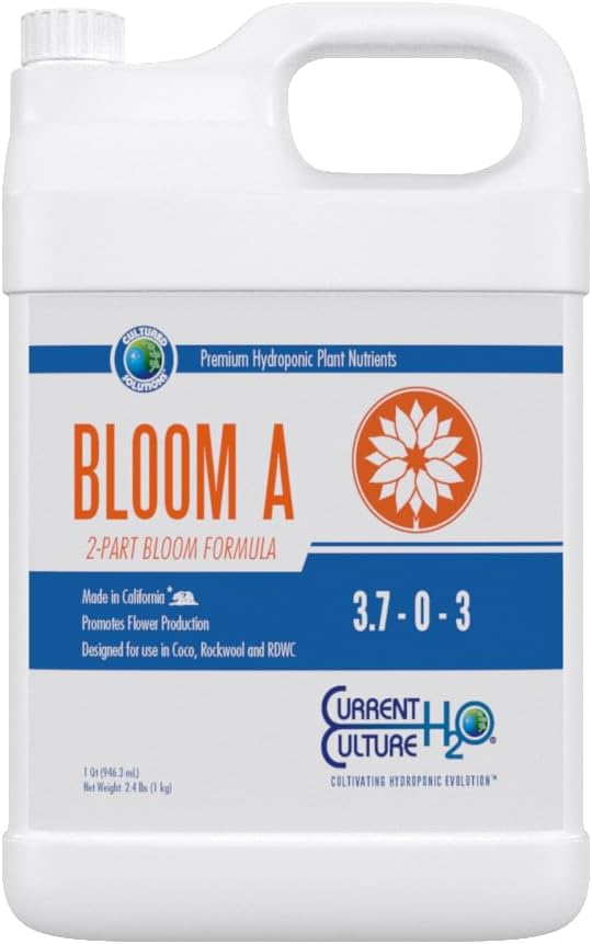 Bloom A - Pure Liquid Fertilizers | Crystal Clear Blends | Consistently pH Stable | Developed for Hydroponic Applications - Quart Size