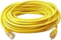 Southwire 50 Ft 12/3 SJTW Yellow Outdoor Extension Cord - Lighted End, Reinforced Blades, Weatherproof Vinyl Jacket for Farm & Workshop